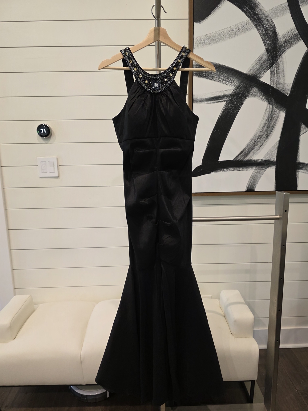 Elegant Black Beaded Halter Gown